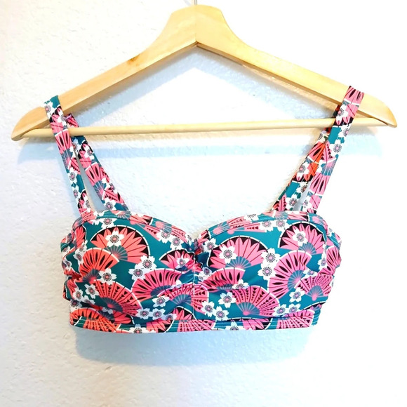 💚5/$25 Modcloth High Drive Pink Green Retro Print Bikini Bra Top Padded - Picture 2 of 7